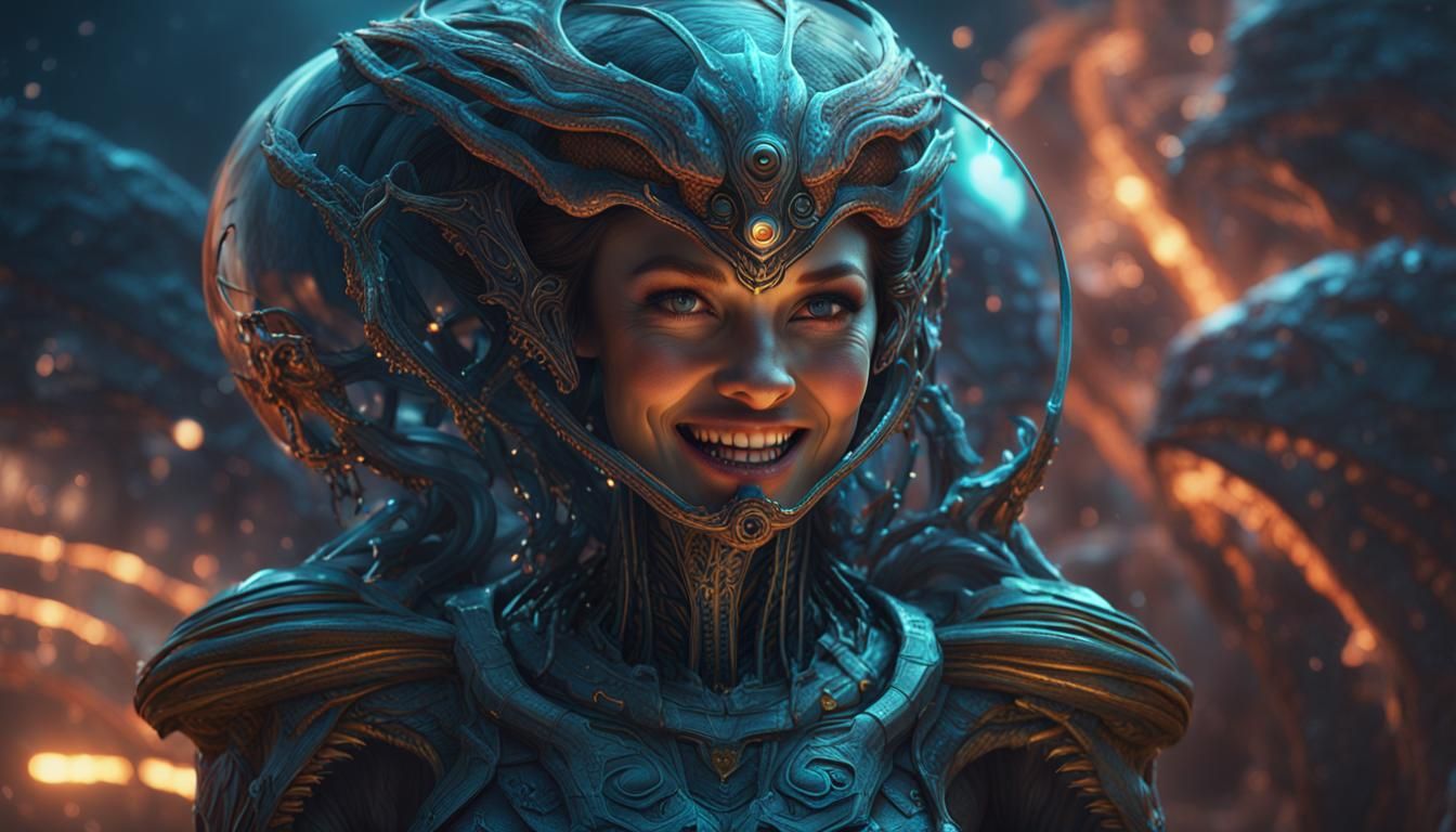 Beautiful Extraterrestrial Woman in Detailed Digital Paintin...