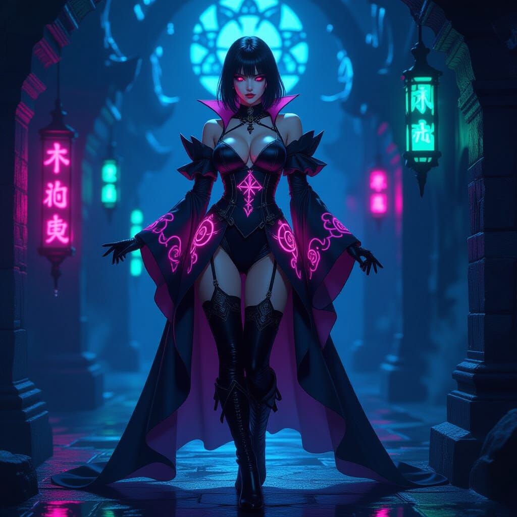 Gothic Anime Model in Neon Underworld