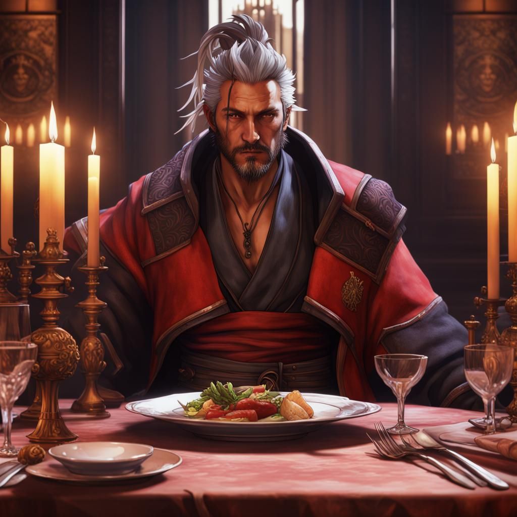 Auron Attends a Dinner Party, Hyperdetailed Concept Art