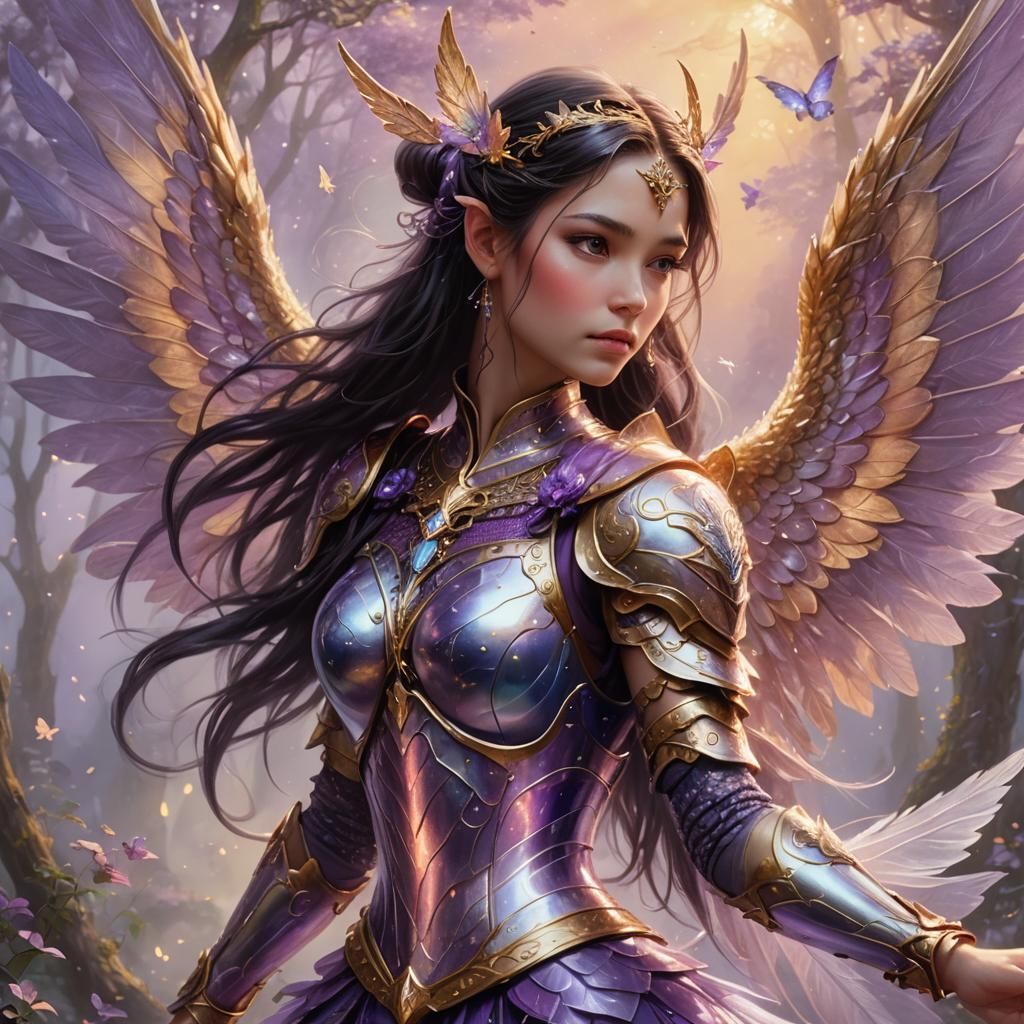 Fairy in Purple Armour with Mystical Wings