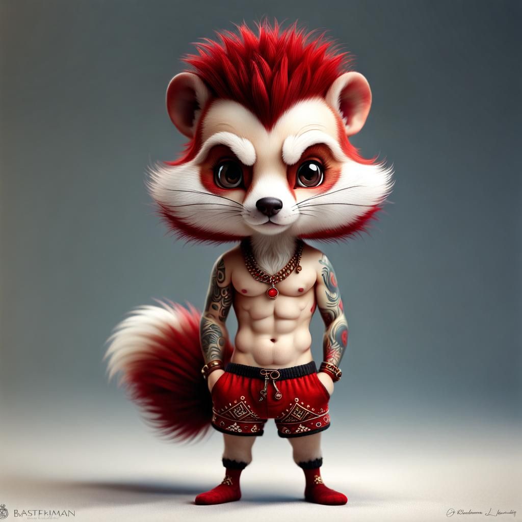 anthropomorphic chav weasel, furry art, chibi style