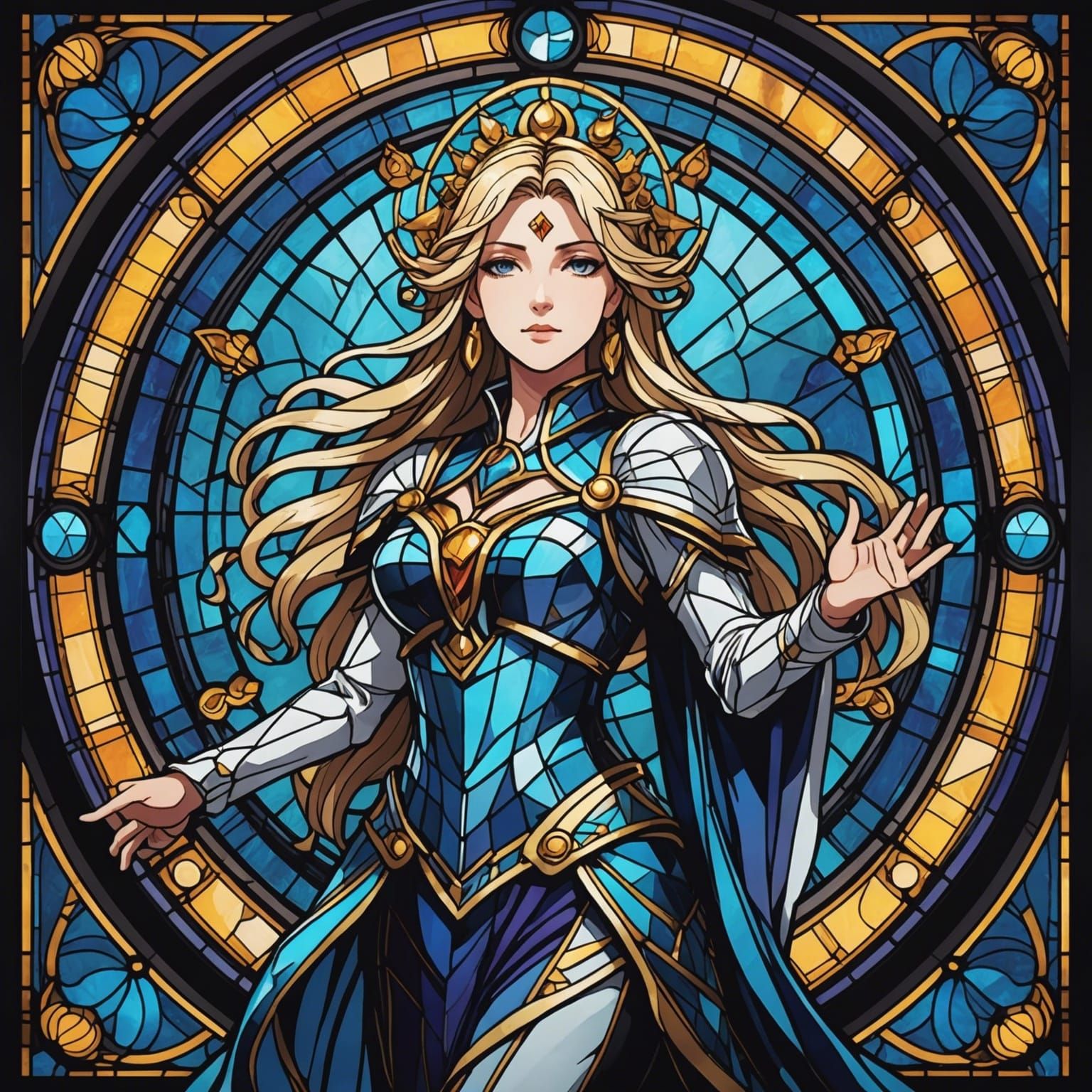 Stained Glass Virgo Goddess in Anime Style