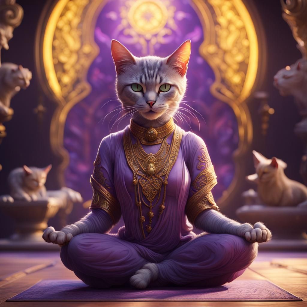 Yoga Cats in Dark Fantasy Style