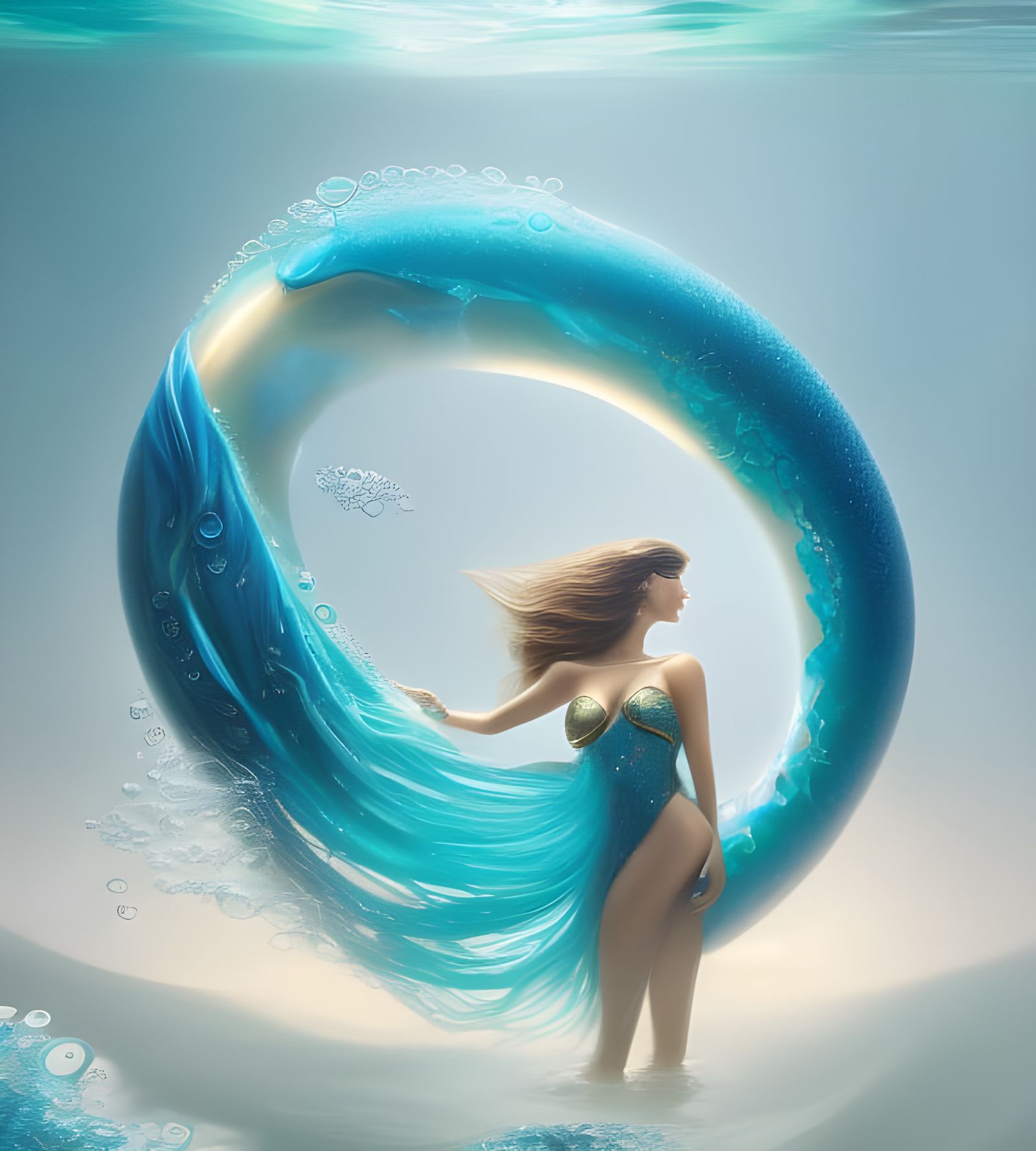 Water Elemental Woman: Digital Art in Dittmann Style