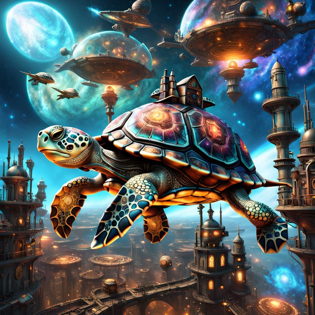 Steampunk City on Giant Space Turtle, Cosmic Art