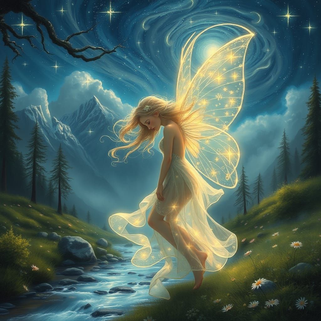 Starlight Fairy in Mountain Meadow: Visionary Art