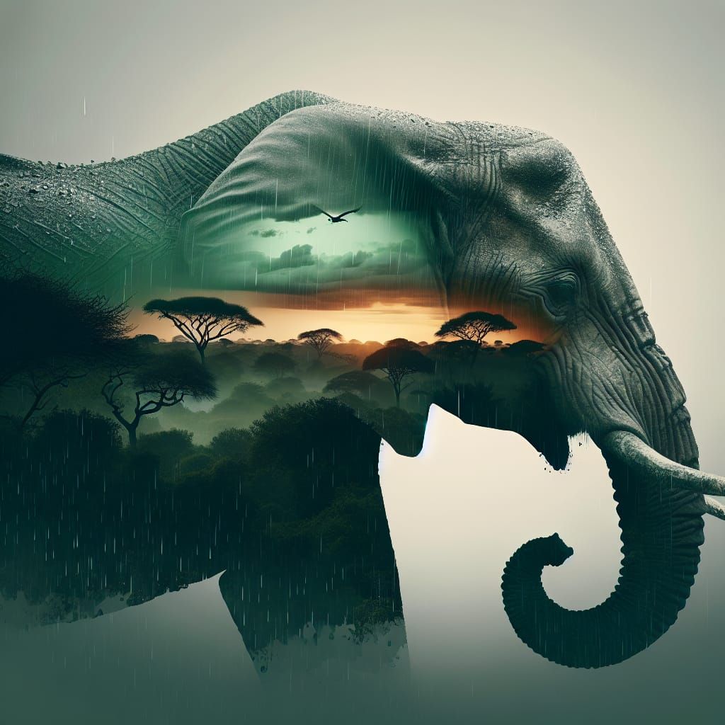 Surreal Wildlife Portrait in Double Exposure Aesthetic