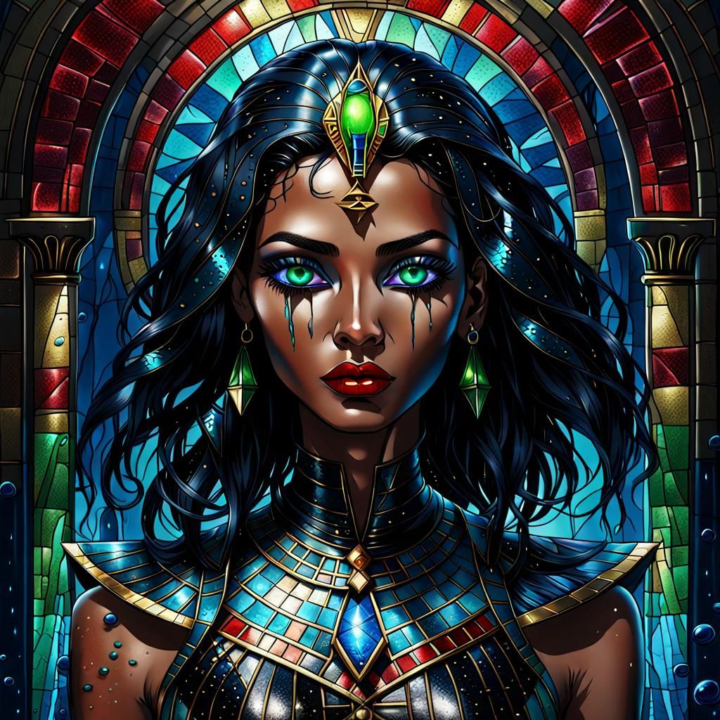 Egyptian Pharaoh Woman with Laser Eyes in Gothic Fantasy Sty...