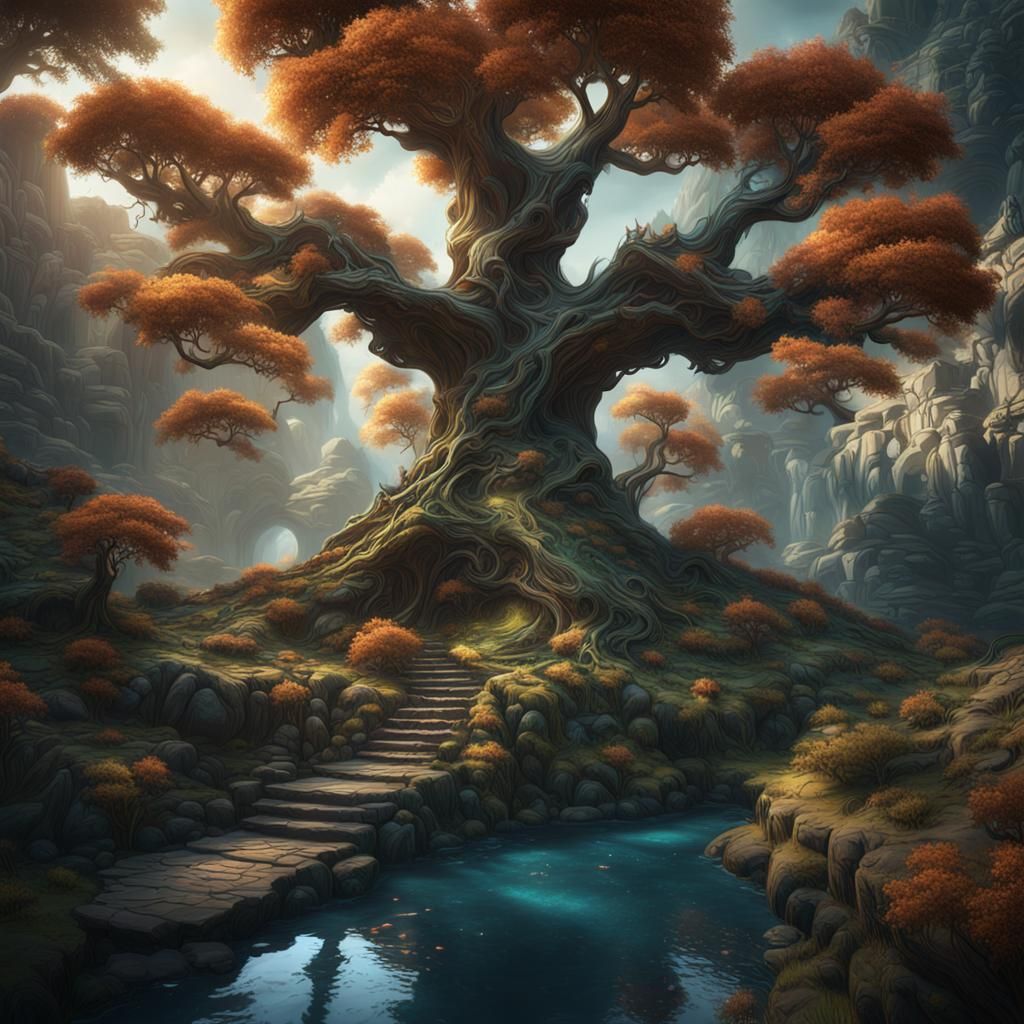 Fantastical Art Tree in Detailed Matte Painting
