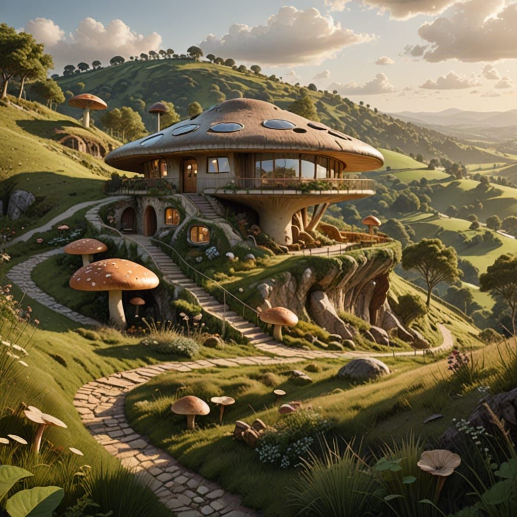 Eco-Friendly Mushroom-Inspired Abode Amidst Serene Hills