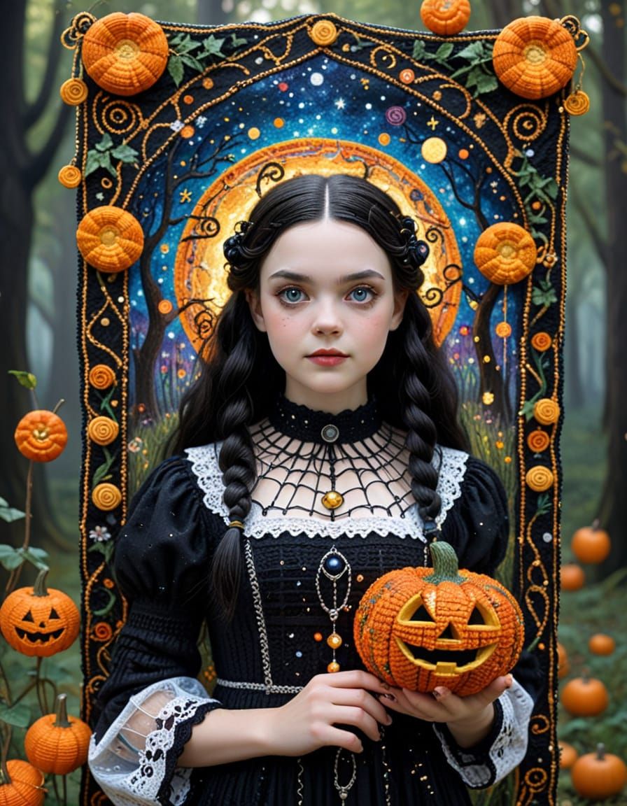 Wednesday Addams in Klimt Style Art Nouveau