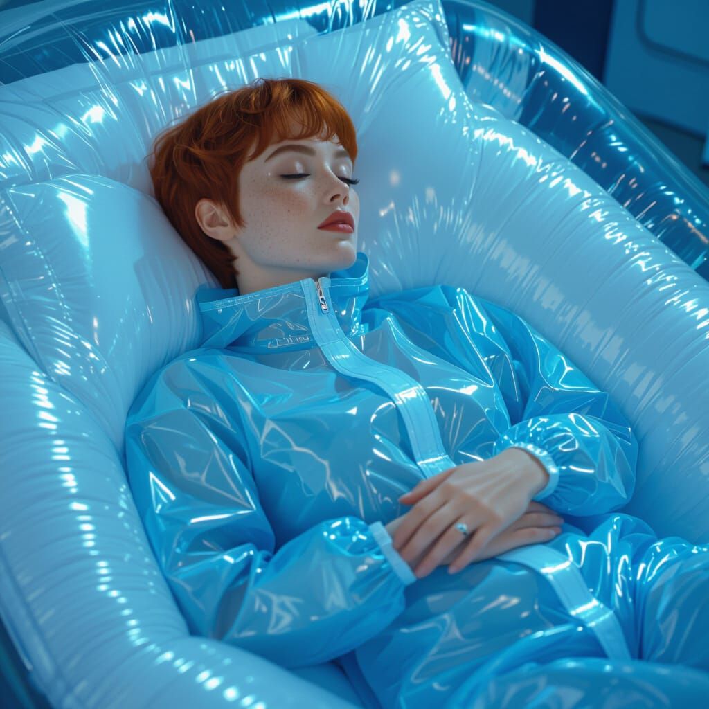 Woman in PVC Rain Suit, Futuristic Sci-Fi Art