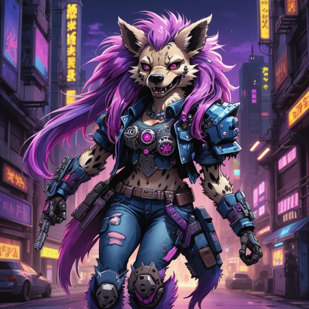 Anime-Inspired Mecha Warrior in Neon-Lit Cityscape