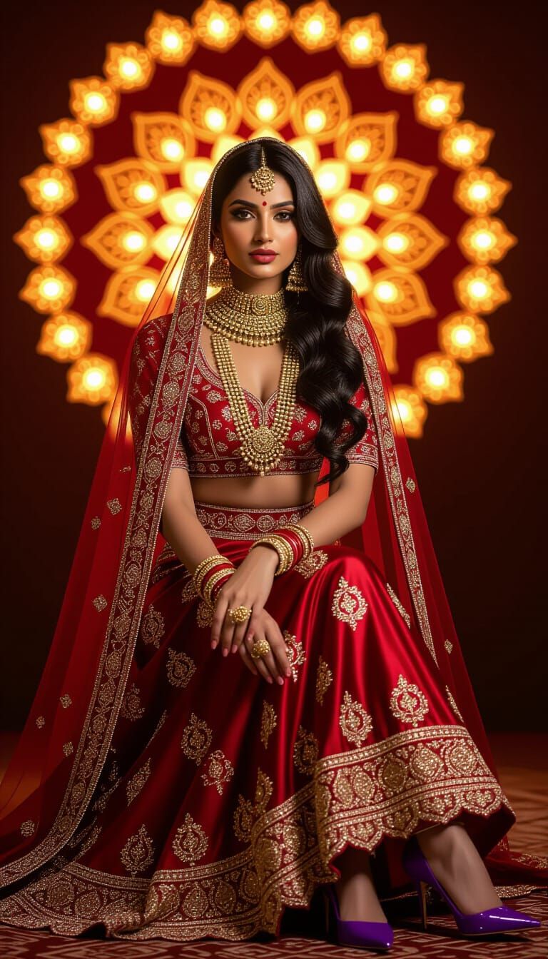 Woman with Veil and Golden Jewelry in Hyper-Realistic Style