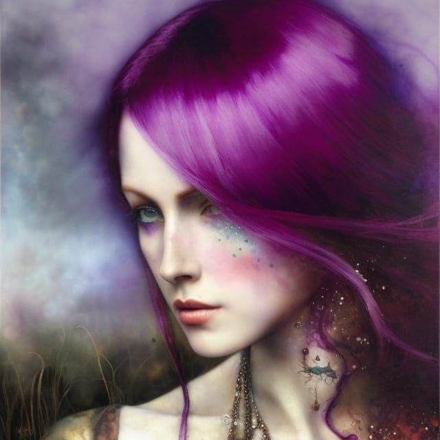 Purple Haired Girl Portrait in Detailed Fine Art Style