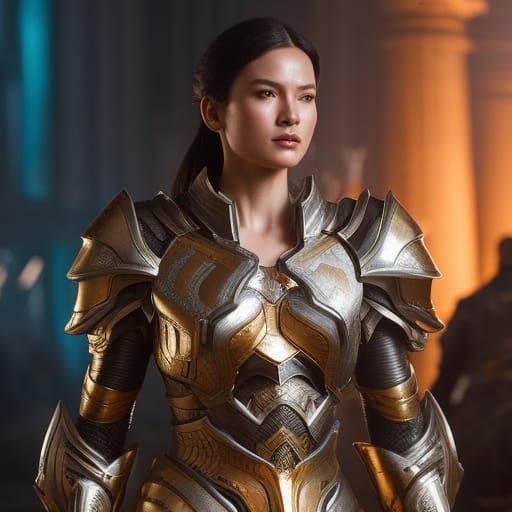 Epic Female Paladin in Silver Armor