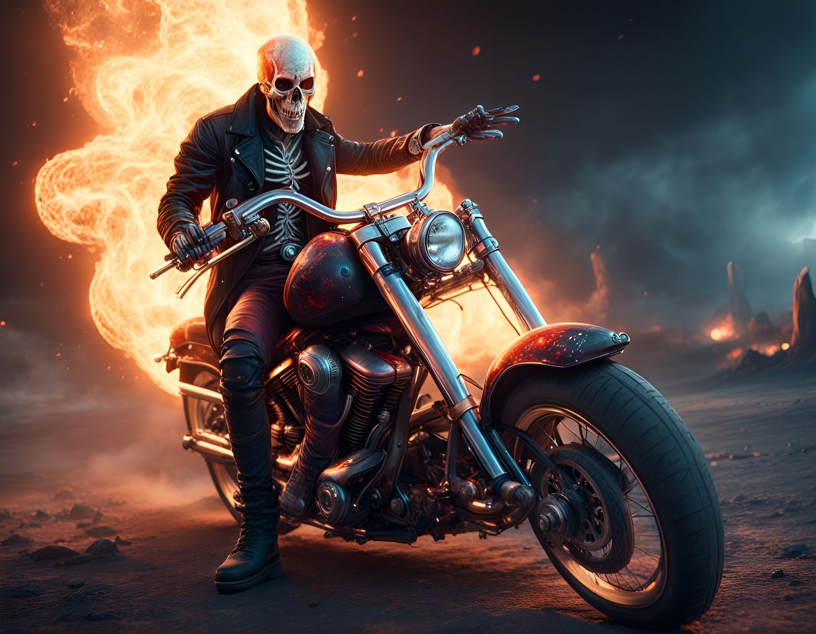 Cosmic Ghost Rider in Photorealistic Horror Style