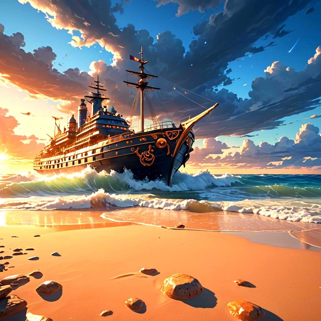 Anime Sci-Fi Ship Washes Ashore: 3D Render