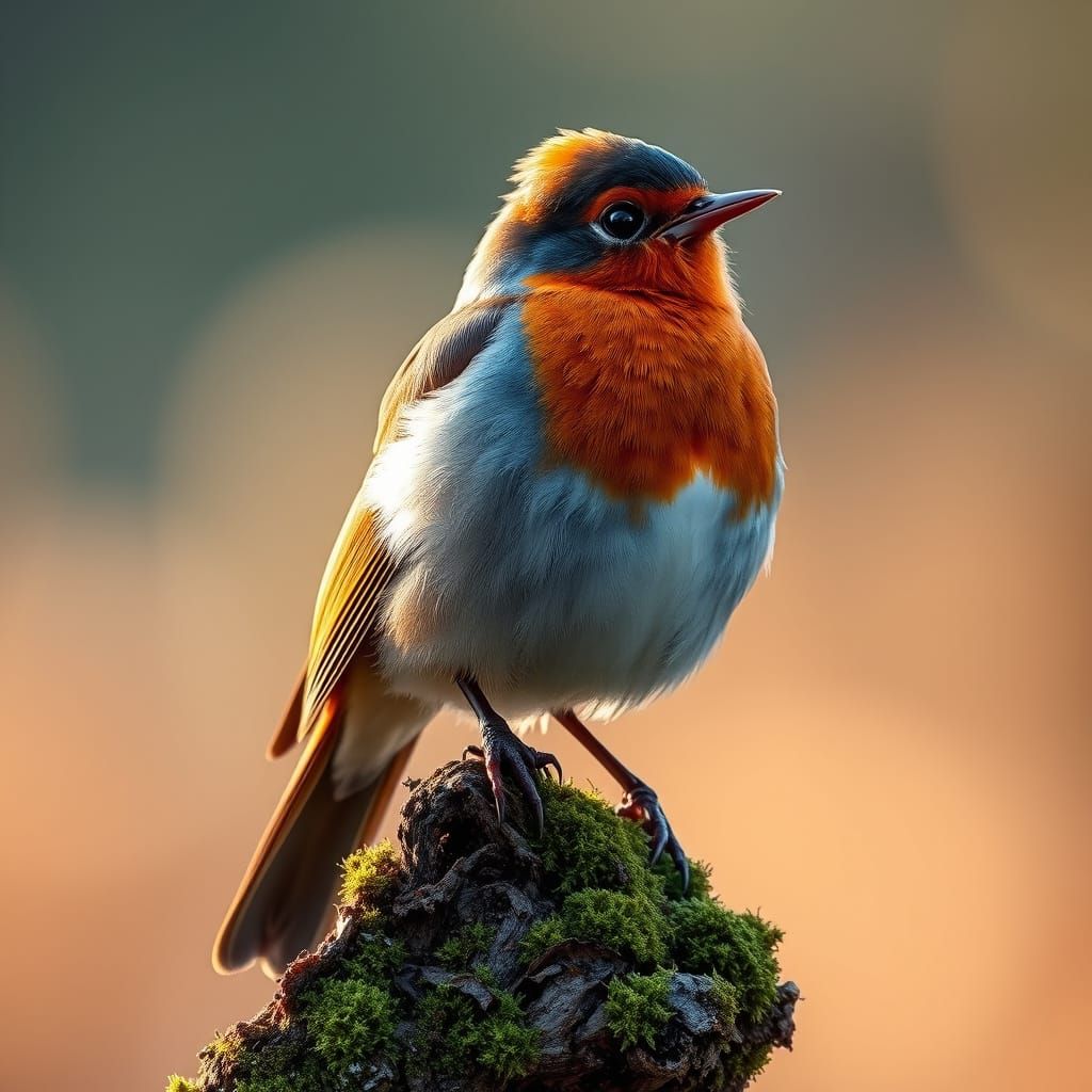 Robin Perched on Mossy Branch in Morning Light