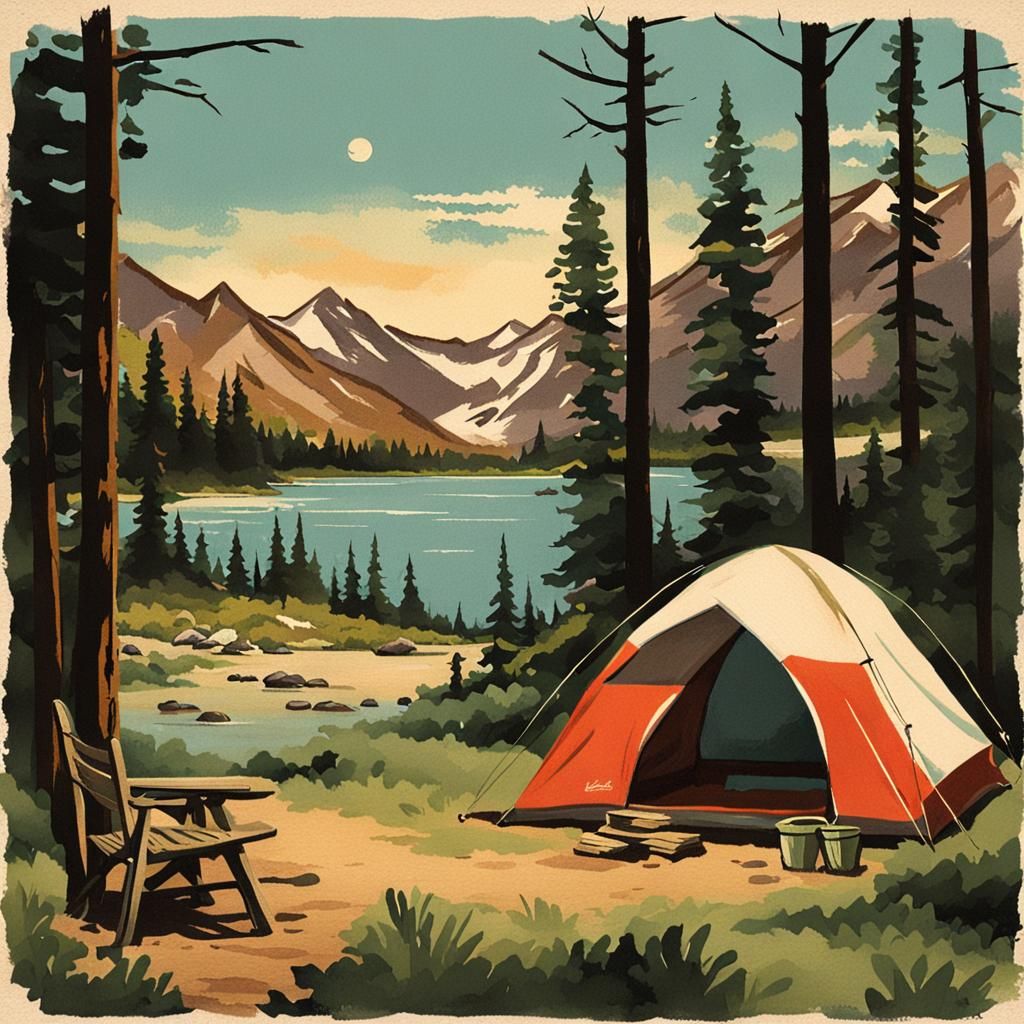 Vintage Postcard Campsite Scene