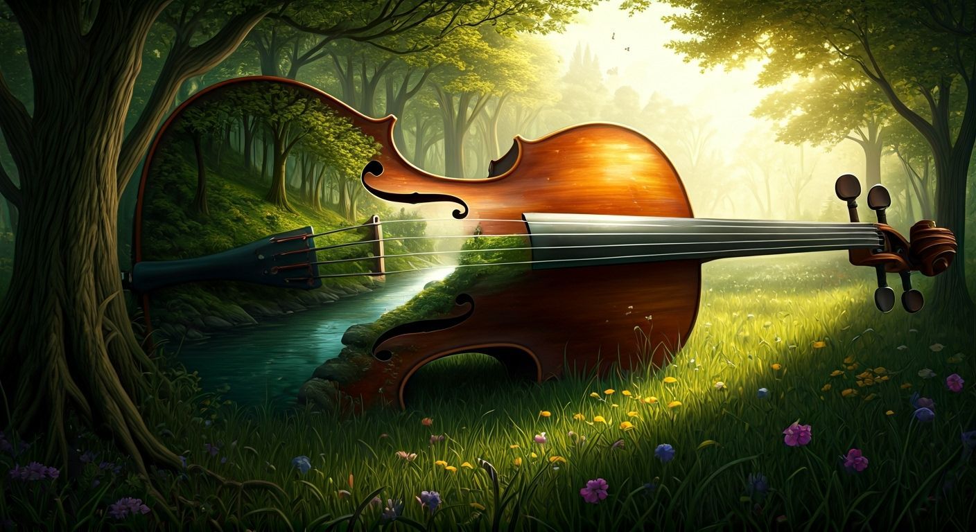 Antique Cello River Valley in Magical Realism