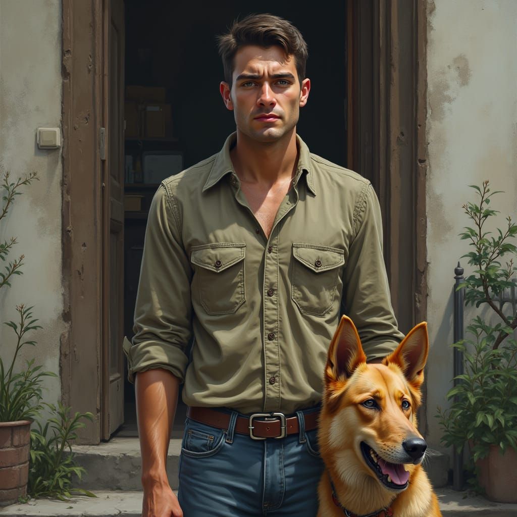 Hyper-Realistic Portrait of a Man and His Dog