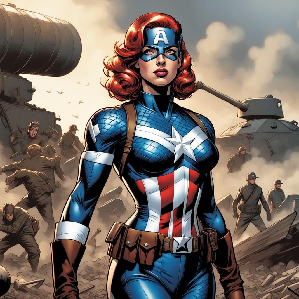 WWII Female Captain America in Comic Book Style