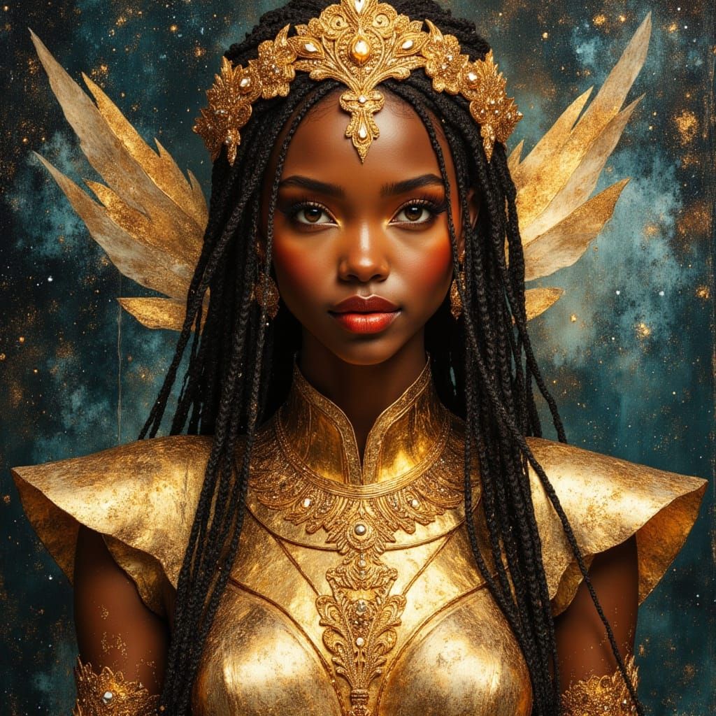 Black Goddess Queen in Golden Armor