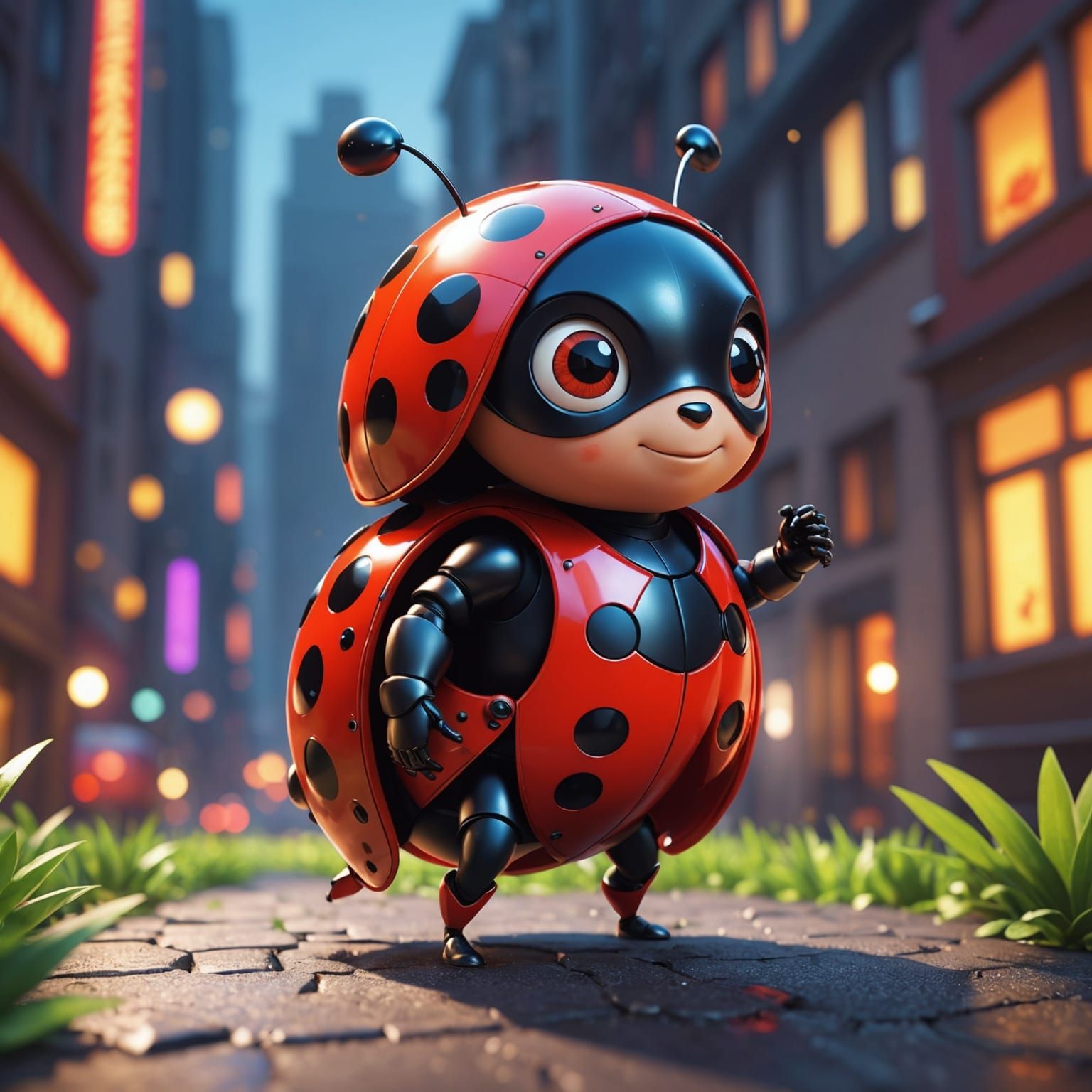 Kawaii Ladybug Superhero Digital Illustration