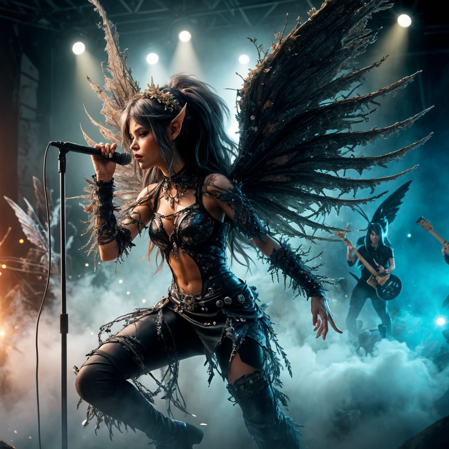 Glam Rock Fairy Dances Under Starry Night