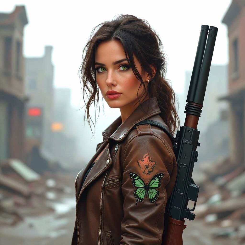 Survivor in Ruined City: Dystopian Realism