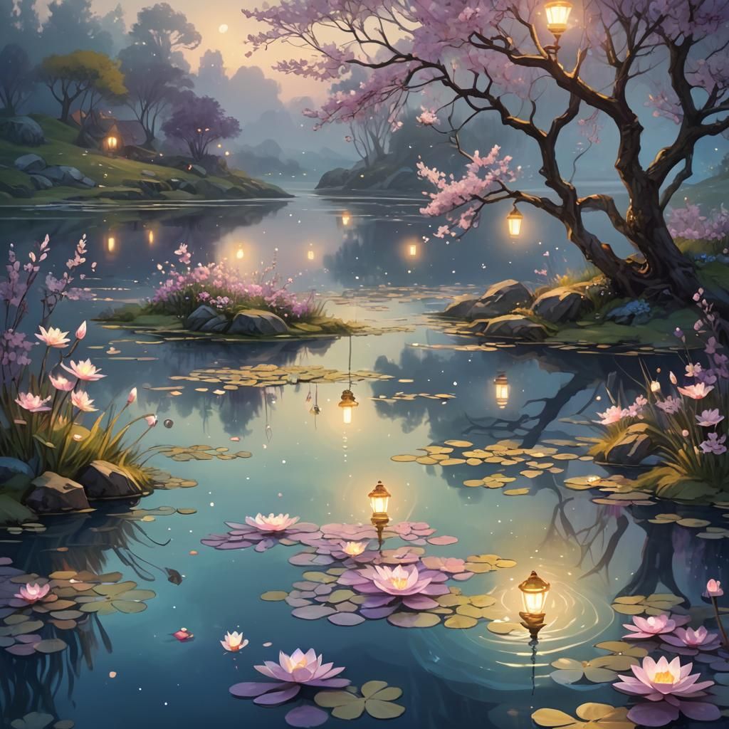 Enchanted Pond: Sea Blossom Lamps in Ethereal Light