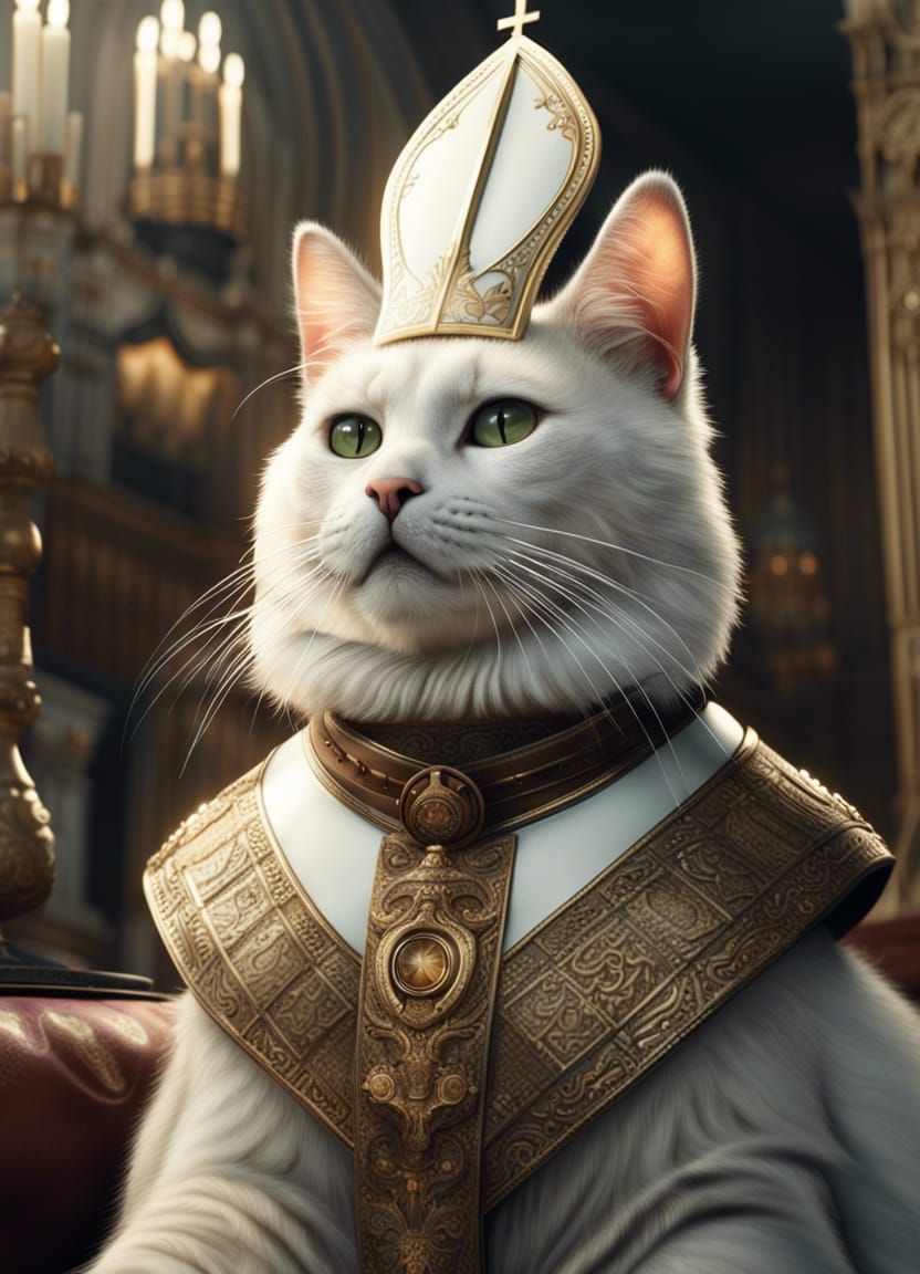 Hyper-Realistic Cat Pope Digital Painting