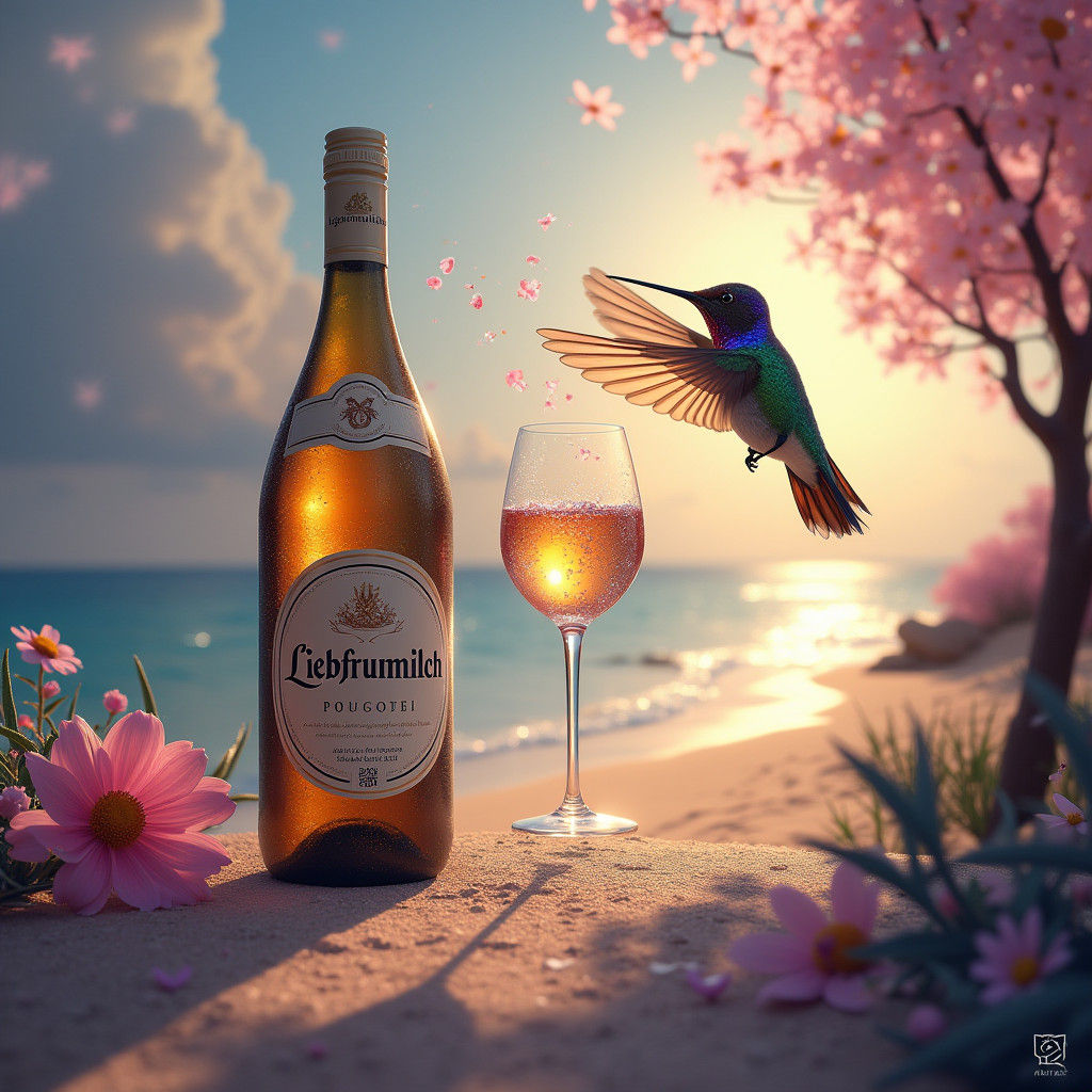 Dreamlike Hummingbird Enjoys Wine on Polish Beach