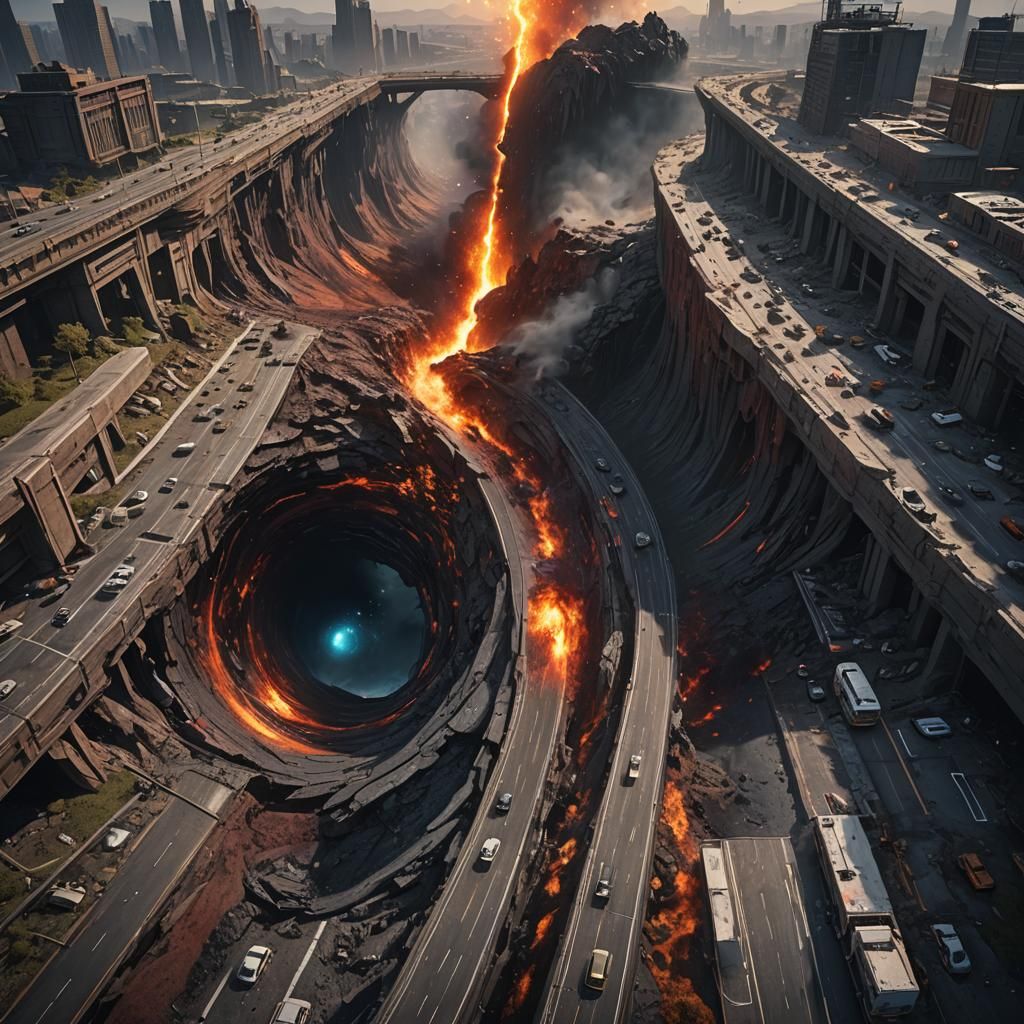 Freeway Vanishing into Black Hole: Detailed Matte Painting