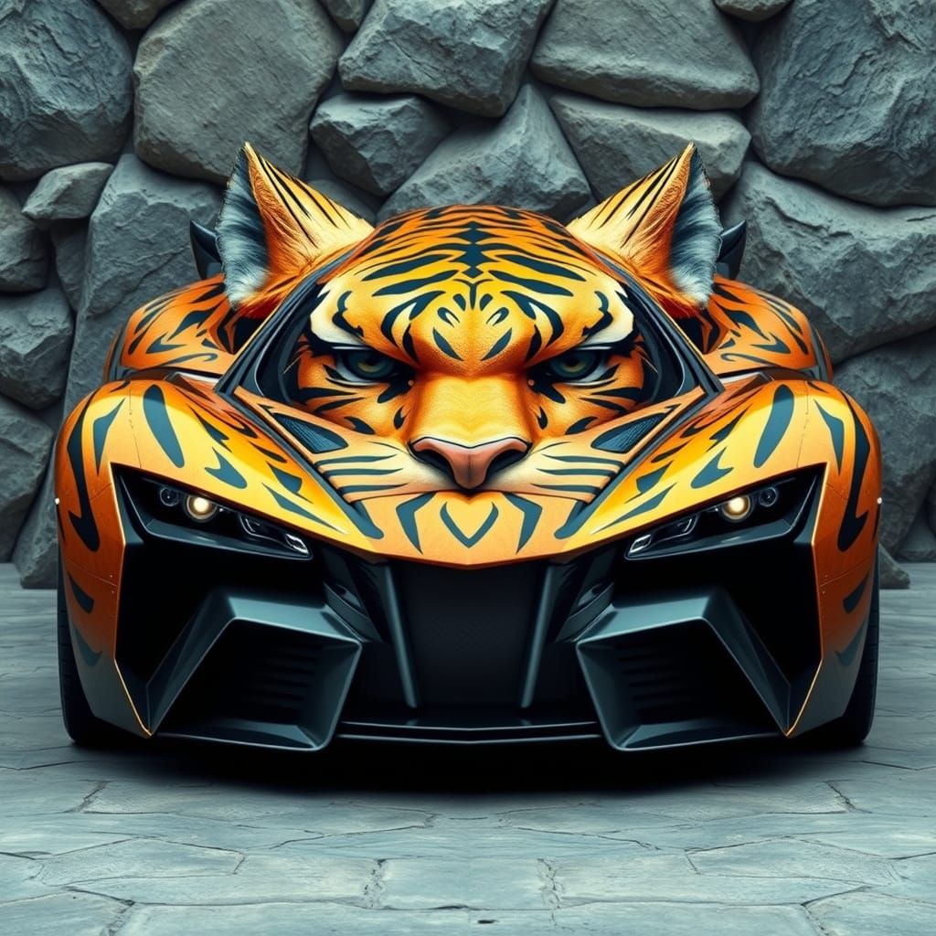 Futuristic Tiger Car Born from Stone