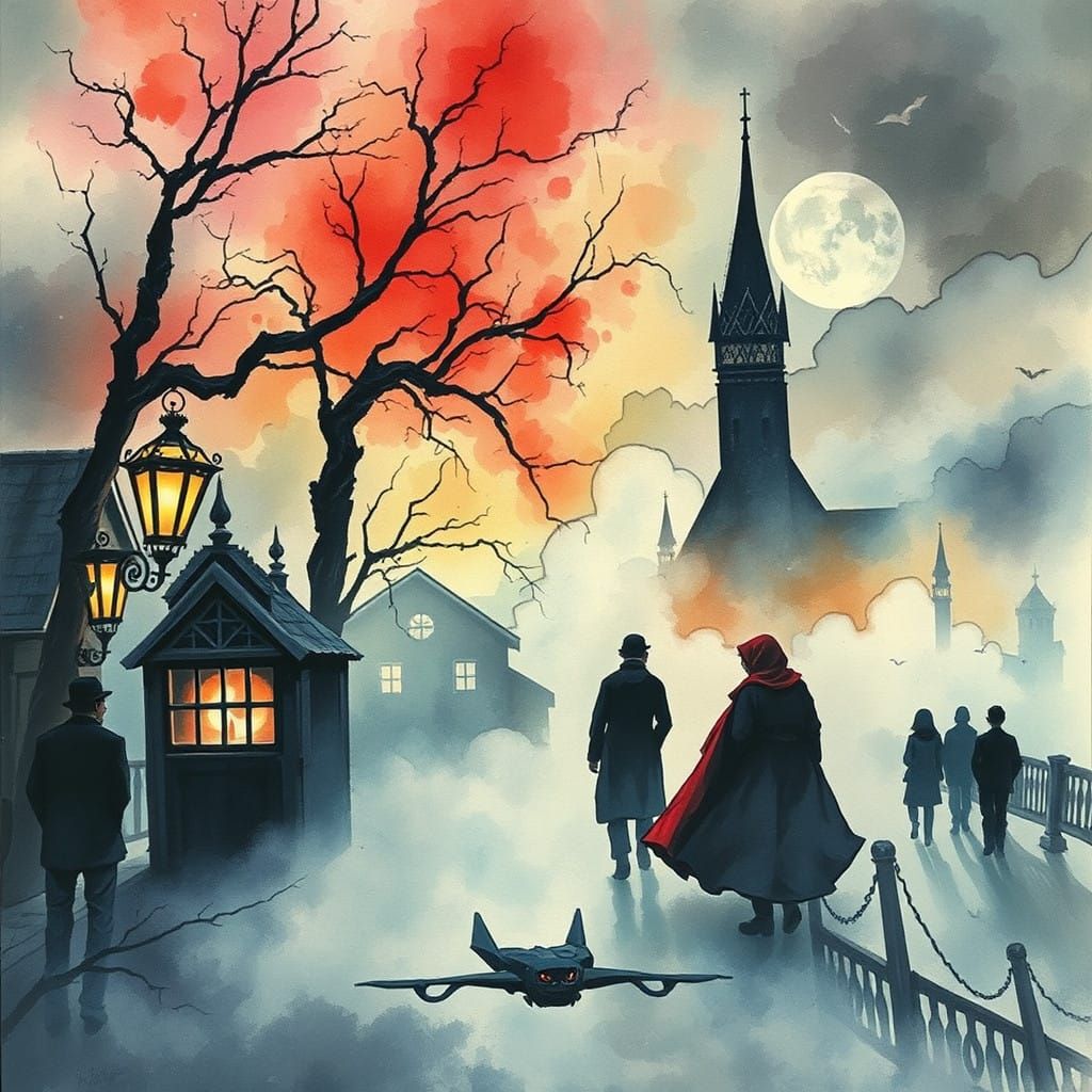 Mysterious Fog in Vibrant Dark Watercolors