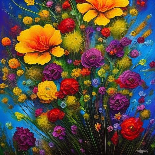 Fantasy Flowers in Mixed Media Style