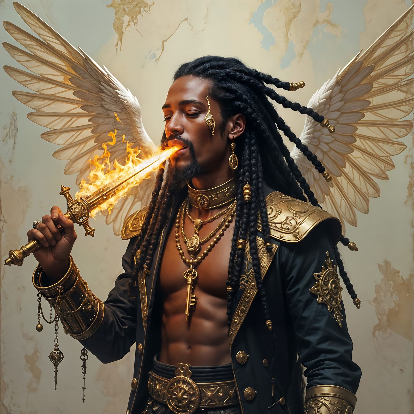 Steampunk Digital Ambassador with Fiery Sword