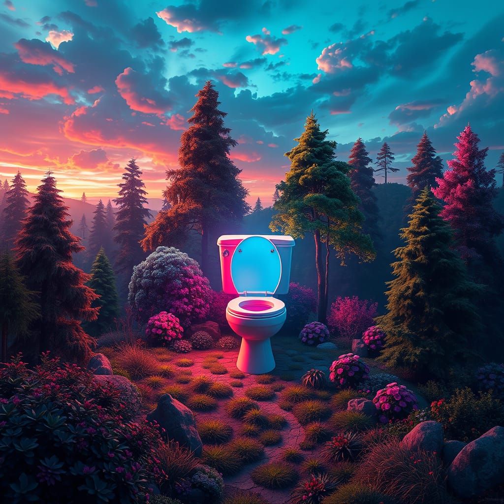 Surreal Ohio Dreamscape with Neon Skibidi Toilet Amidst Vibr...