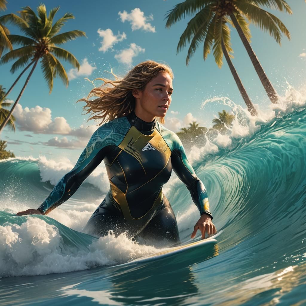 Surfer Girl Rides Enormous Caribbean Wave