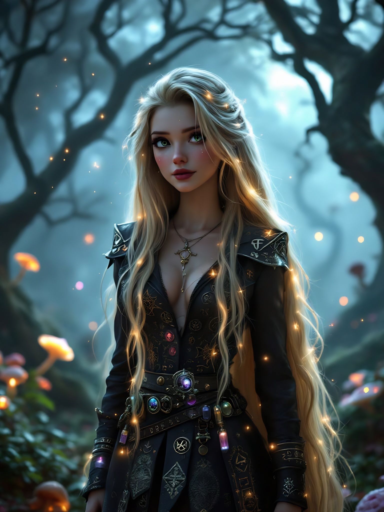 Magic-Punk Rapunzel in Enchanted Forest: Pixar Style