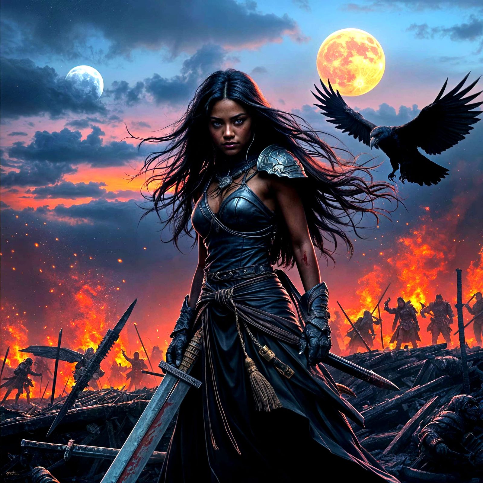 Ethereal Warrior Under Twilight Skies