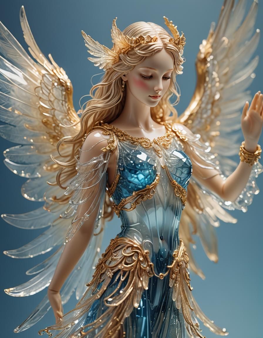 Ethereal Angel Figurine in Crystal Glass Art