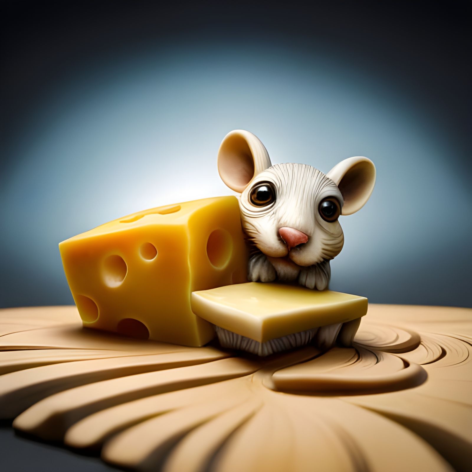 Mouse and Cheese Netsuke: Hyperrealistic Bone Carving