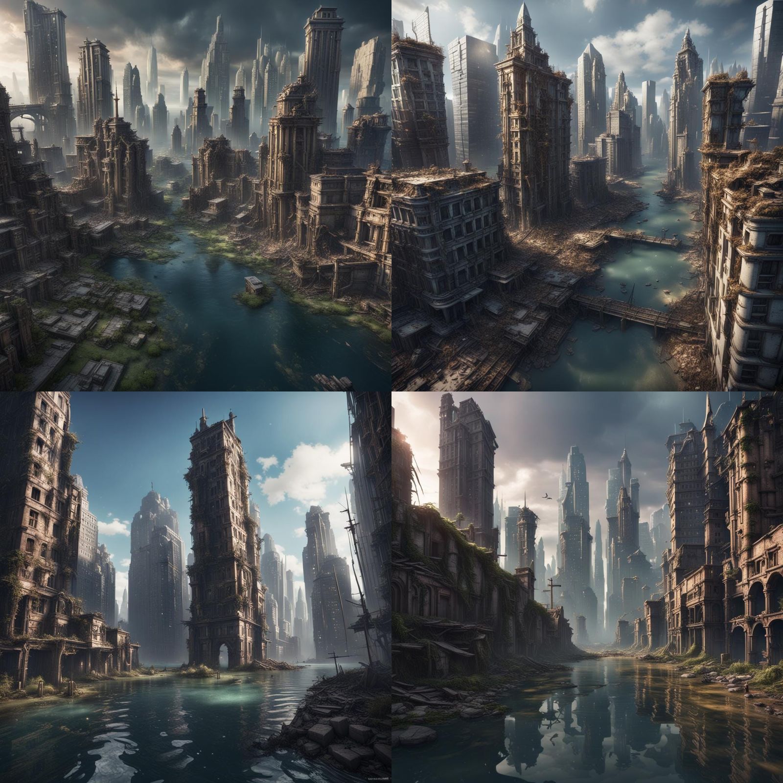 Submerged Cityscape: Realistic Abandoned Metropolis