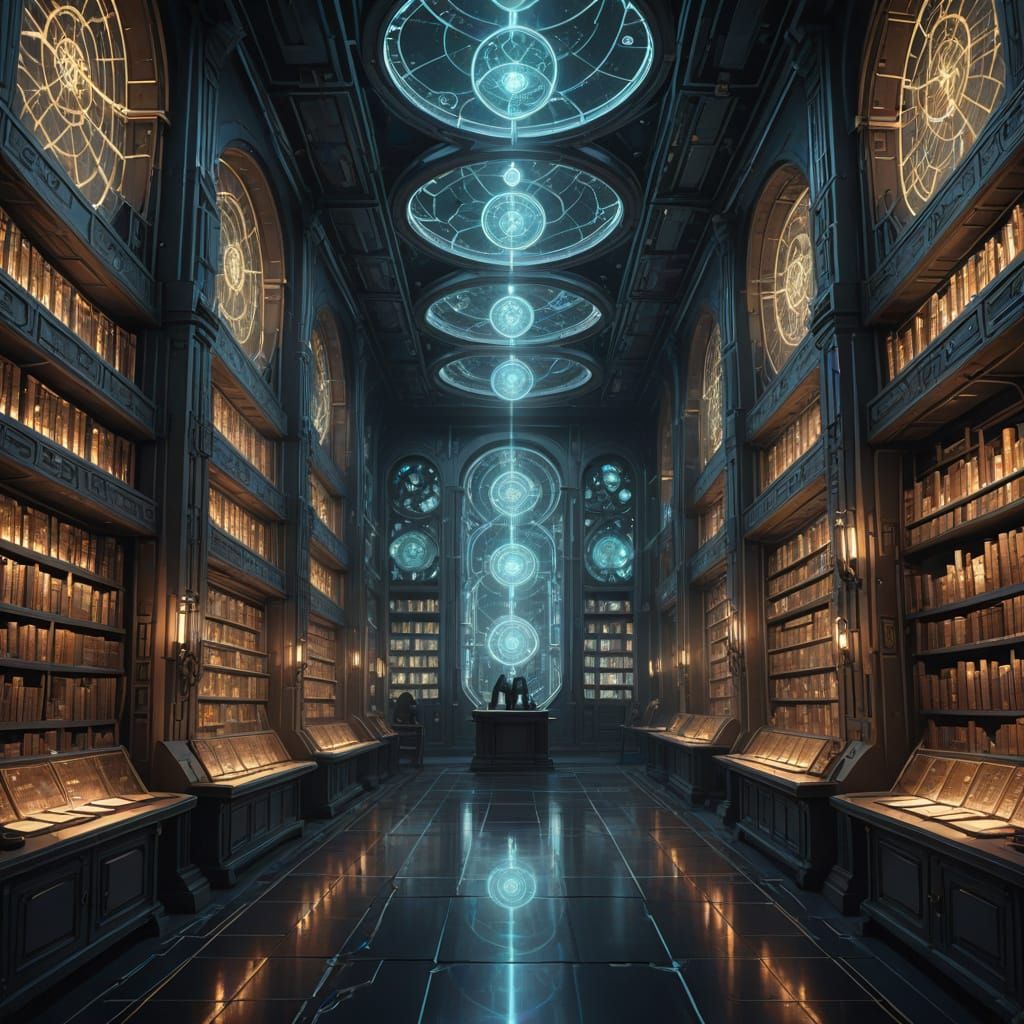 Ethereal Neuro-Archive of Glowing Cells and Ancient Symbols