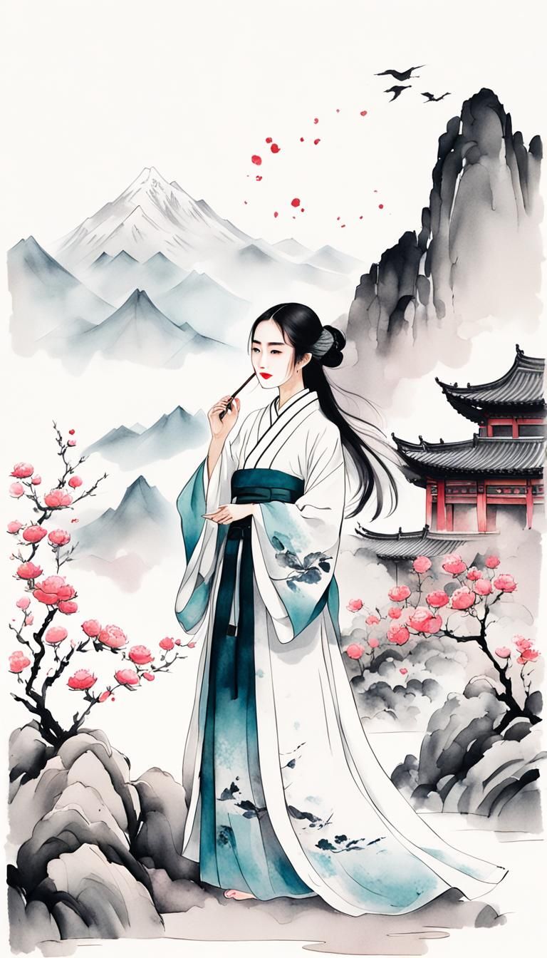 Girl in Hanfu: Chinese Ink Painting
