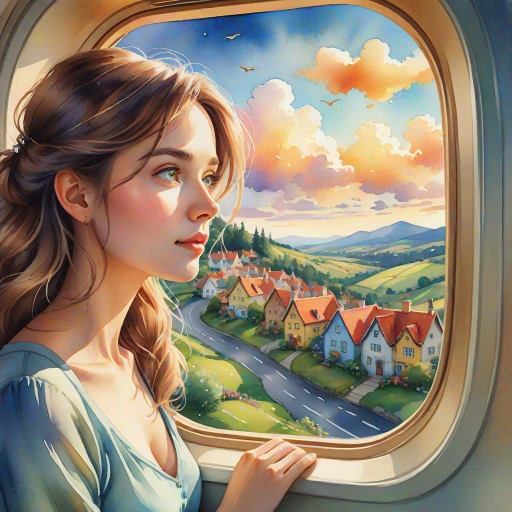 Whimsical Watercolor Fantasy: Dreamy Townscape