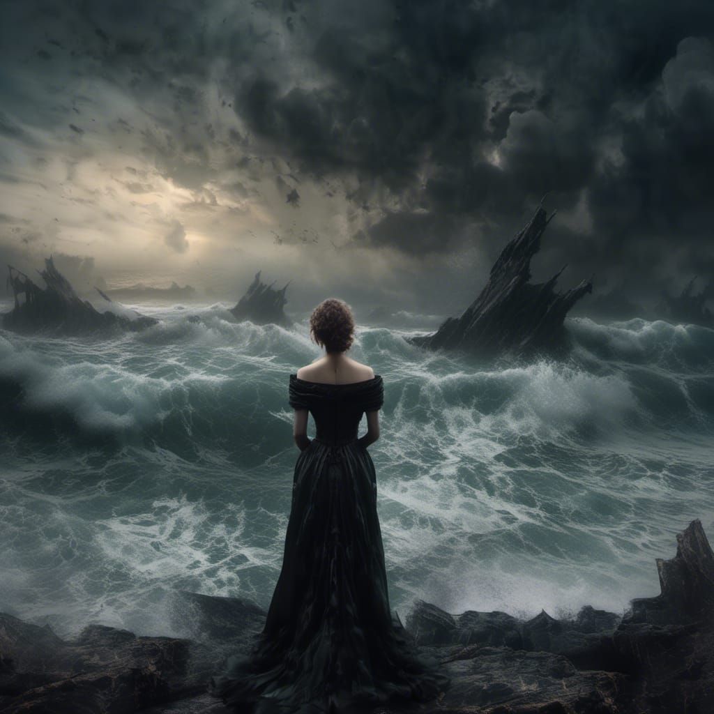 Woman Overlooking Stormy Ocean in Digital Matte Painting